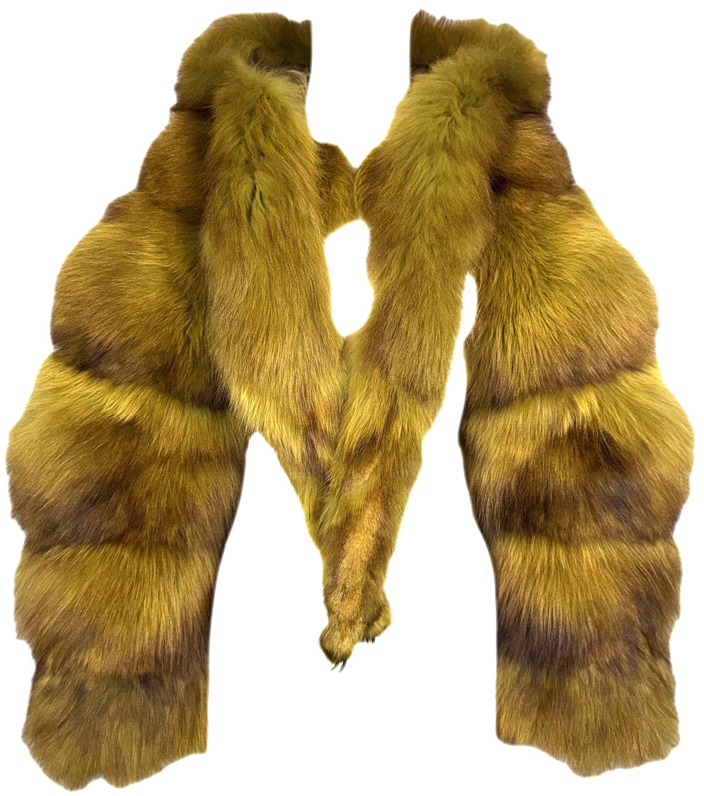 Vintage 1980's Fendi x Karl Lagerfeld Green & Brown Fox Fur Hooded Cropped Jacket Coat