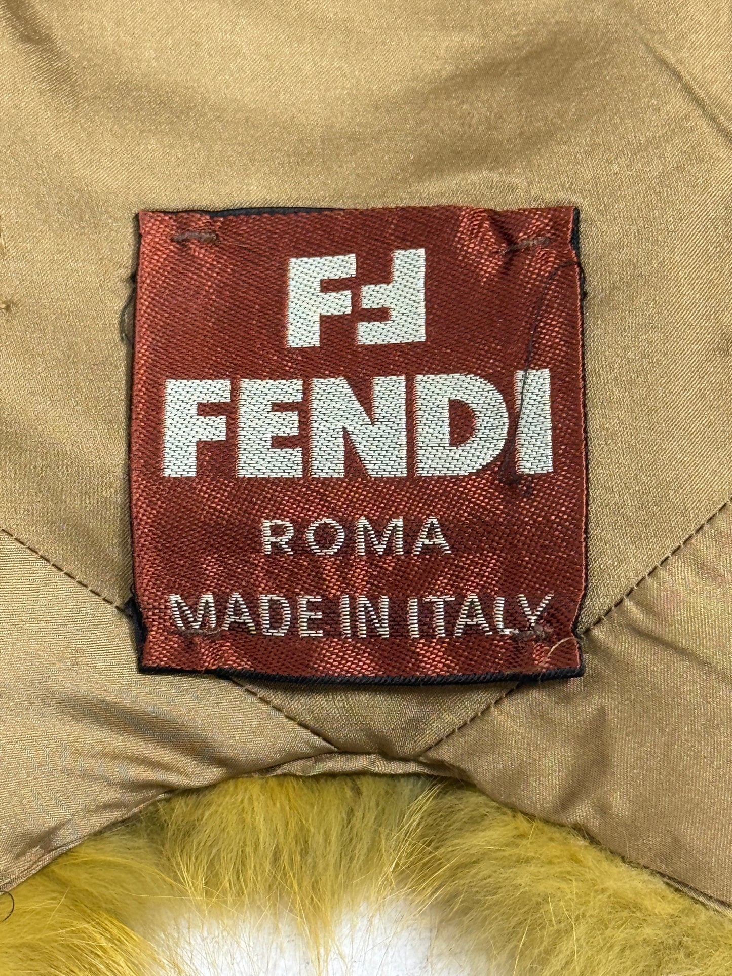 Vintage 1980's Fendi x Karl Lagerfeld Green & Brown Fox Fur Hooded Cropped Jacket Coat