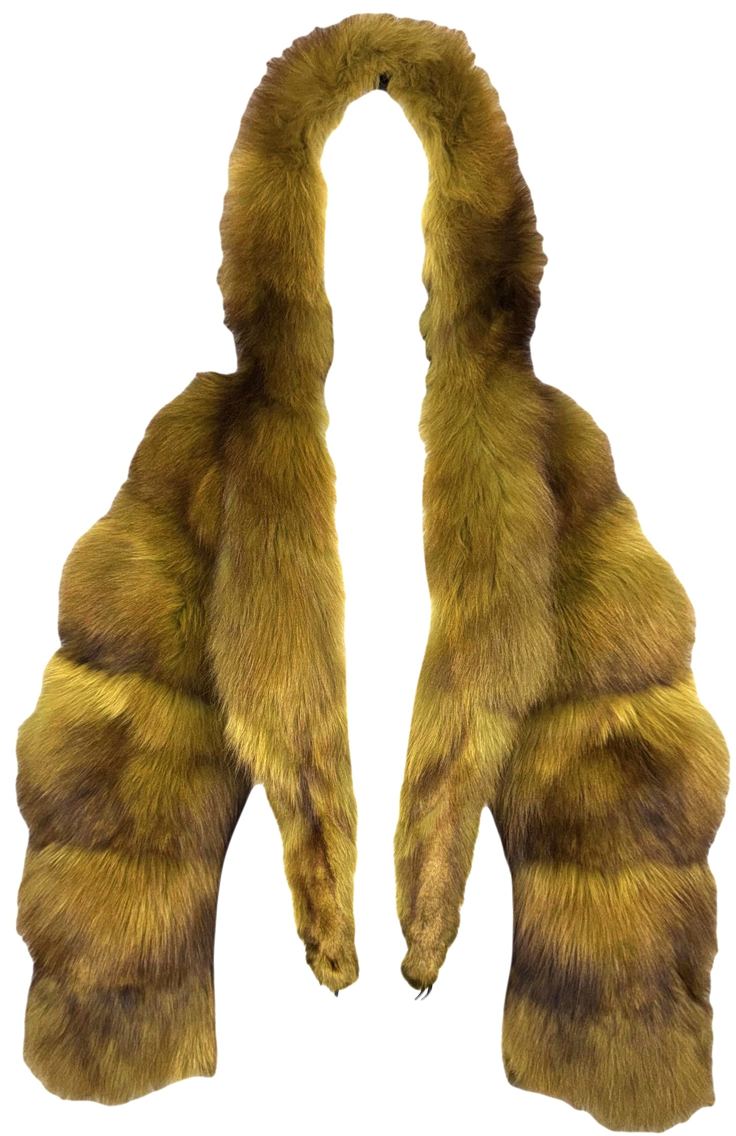 Vintage 1980's Fendi x Karl Lagerfeld Green & Brown Fox Fur Hooded Cropped Jacket Coat