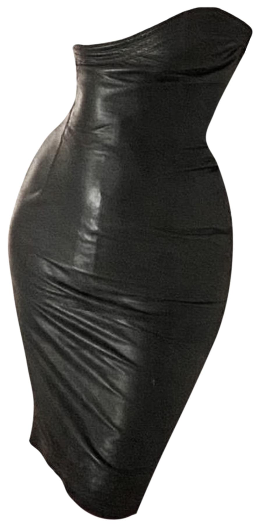 Vintage 1980's Gianni Versace Sexy Open Chest Dark Navy Blue Second Skin Leather Bodycon Mini Dress