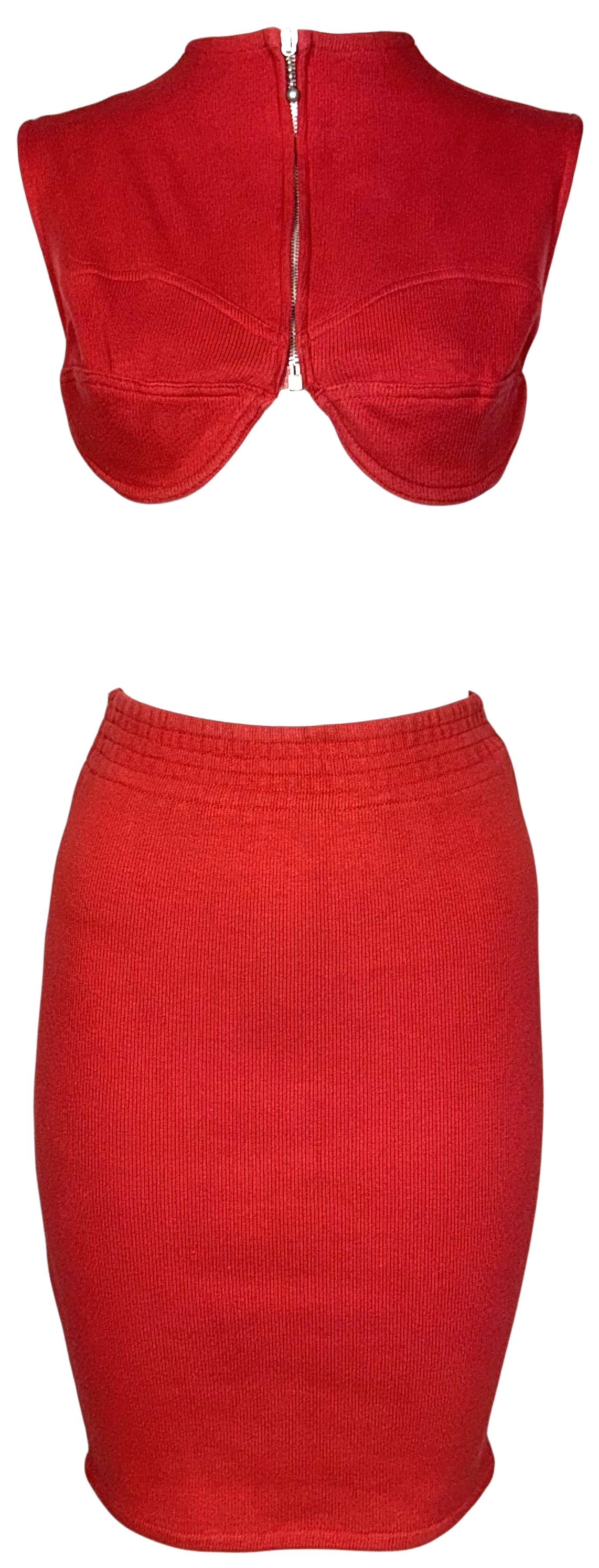 Vintage 1980's Jean Paul Gaultier Red Crop Top & Bodycon Pencil Skirt Set