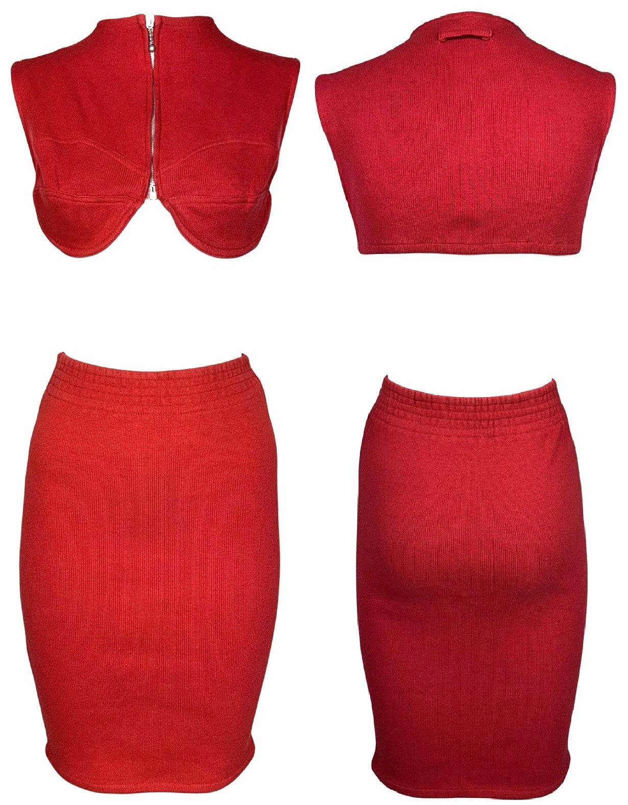 Vintage 1980's Jean Paul Gaultier Red Crop Top & Bodycon Pencil Skirt Set