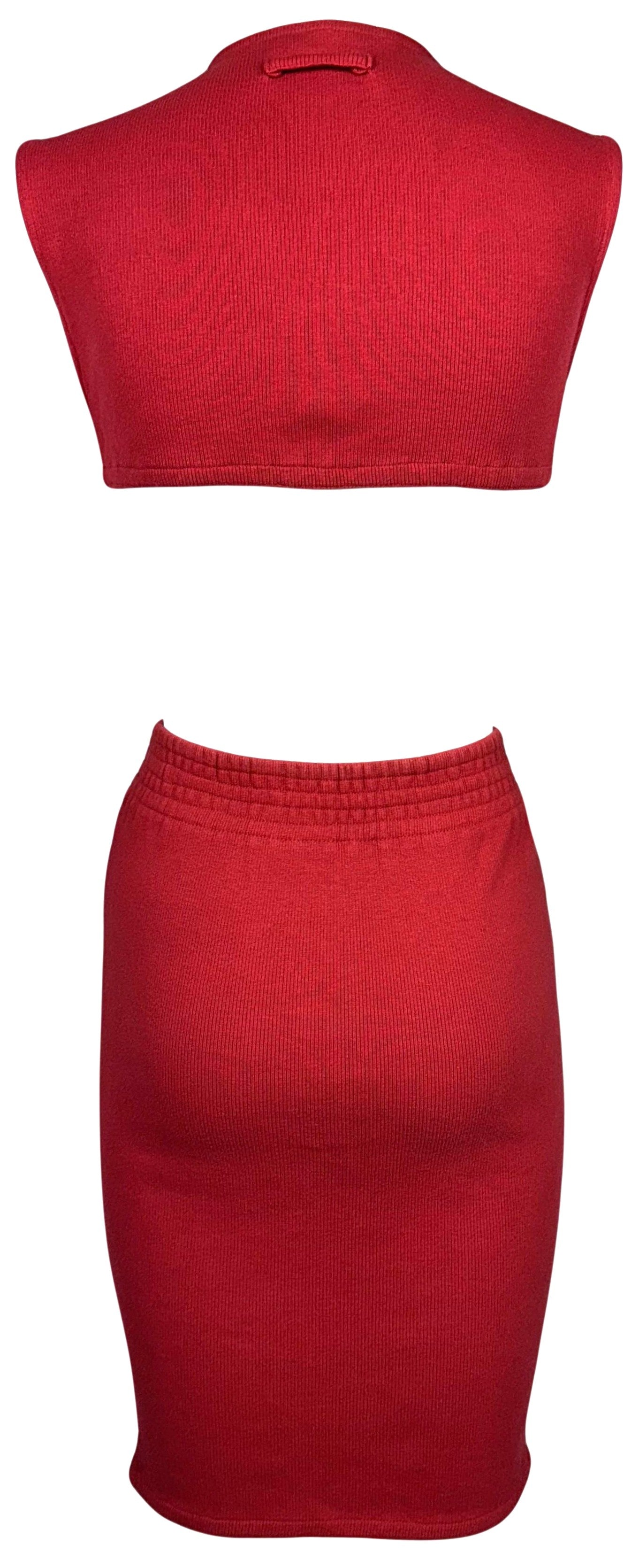Vintage 1980's Jean Paul Gaultier Red Crop Top & Bodycon Pencil Skirt Set