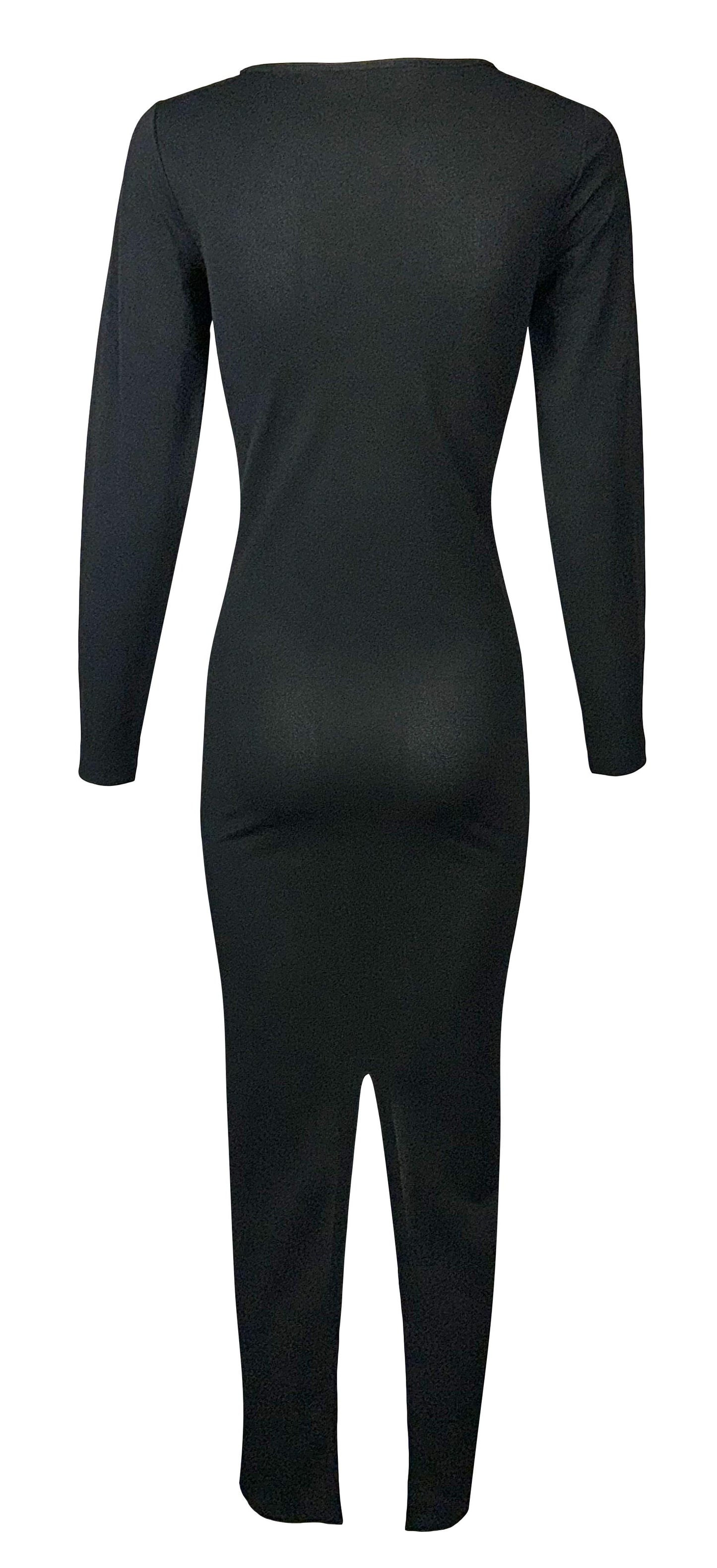 1983 Chantal Thomass Plunging Black Sheer Nude Mesh Spiderweb Maxi Dress