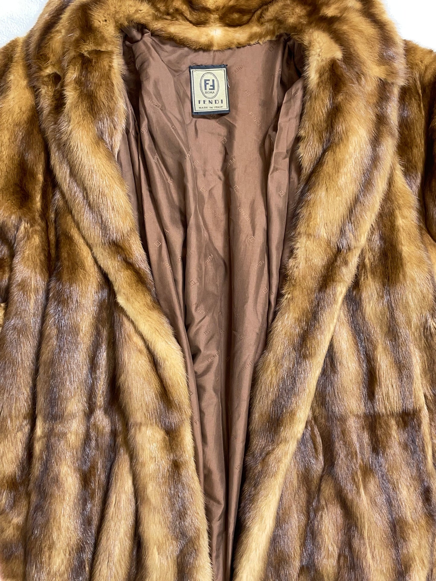 F/W 1986 Fendi x Karl Lagerfeld Kolinsky Sable Fur 1920's Flapper Style Open Front Long Coat