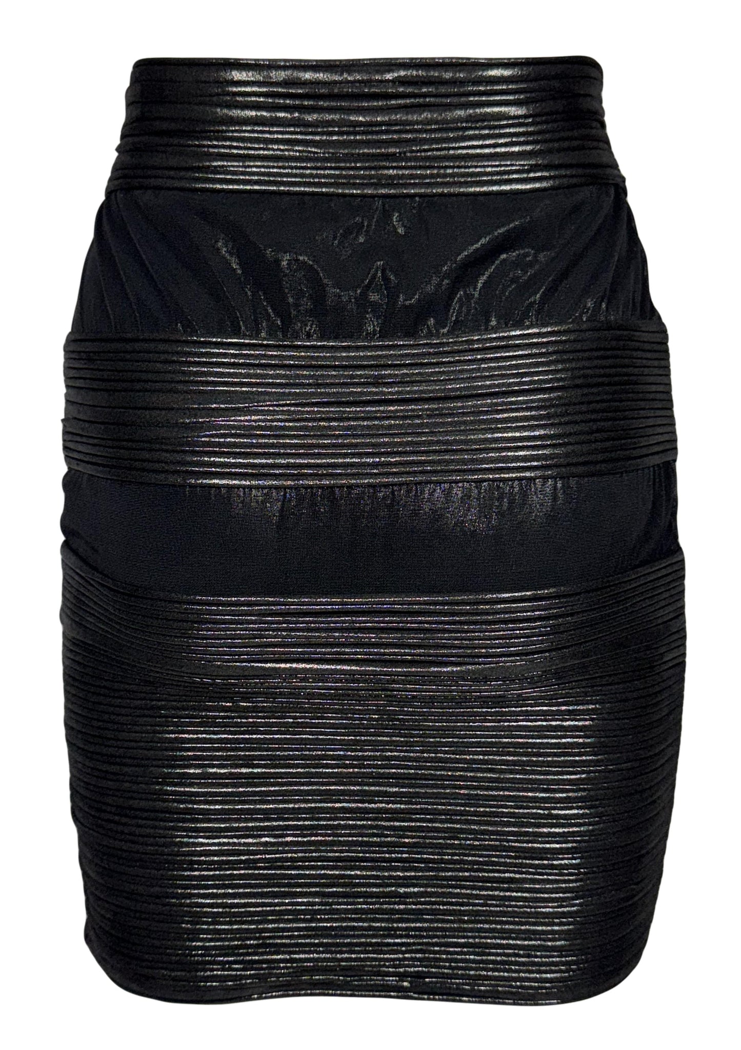 F/W 1987 Gianfranco Ferre Black Nylon Bodycon Mini Skirt