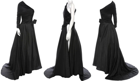F/W 1988 Fendi x Karl Lagerfeld NWT SEXY Black Single Arm Open Side High Slit Ballgown Dress Gown