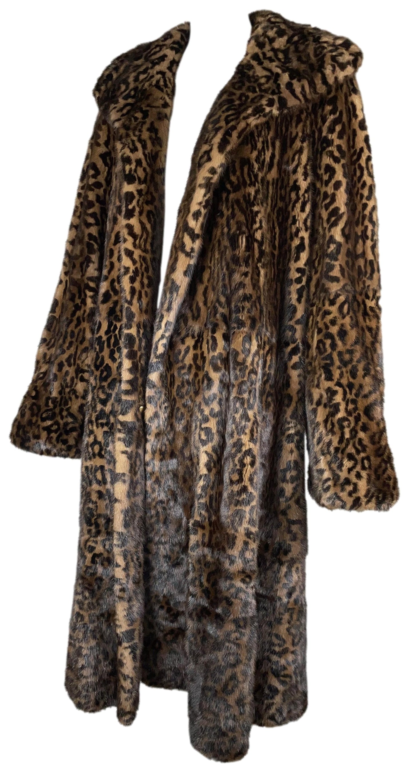 F/W 1989 Gianfranco Ferre Leopard Print Mink Fur Long Swing Coat