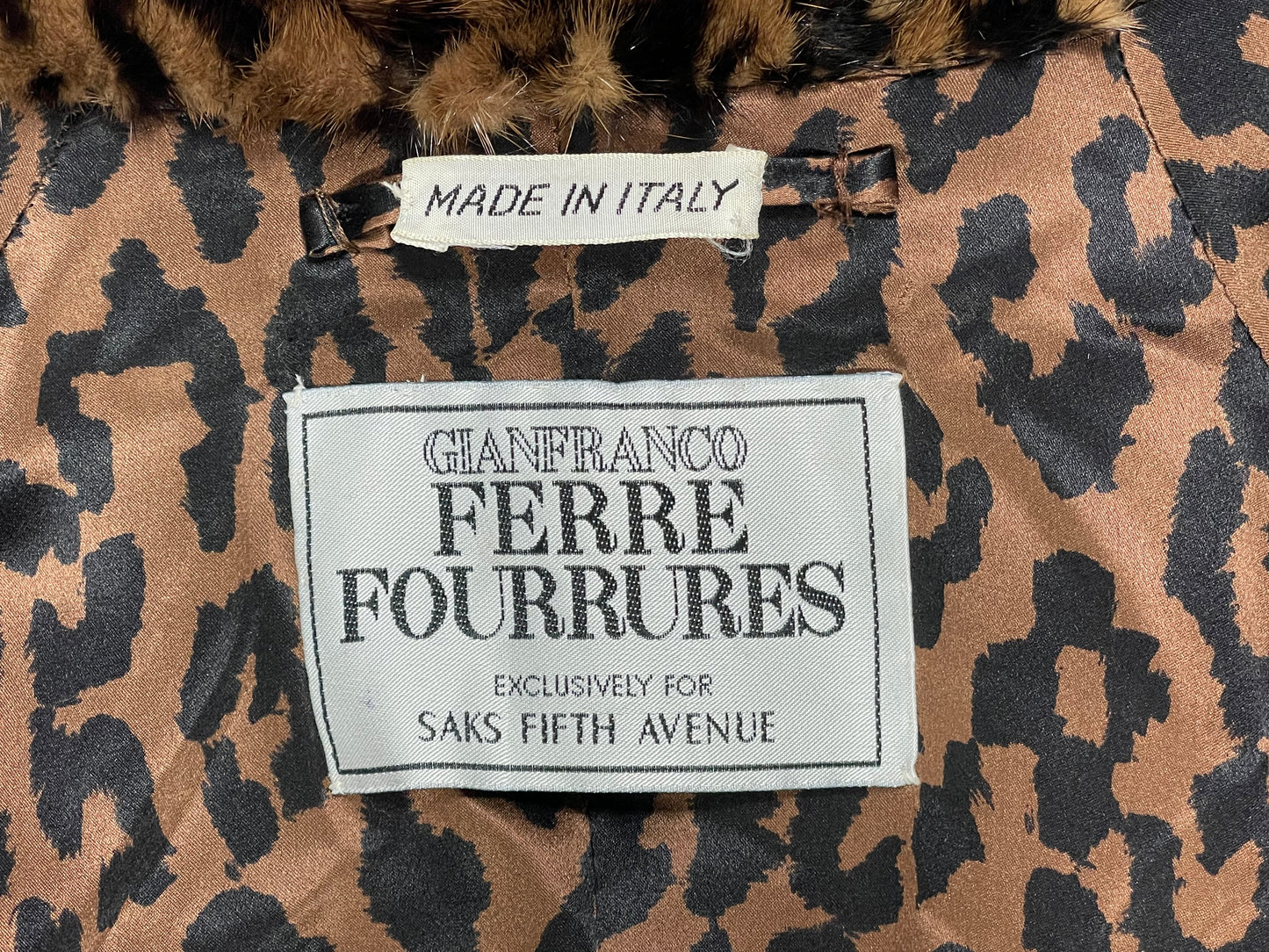 F/W 1989 Gianfranco Ferre Leopard Print Mink Fur Long Swing Coat