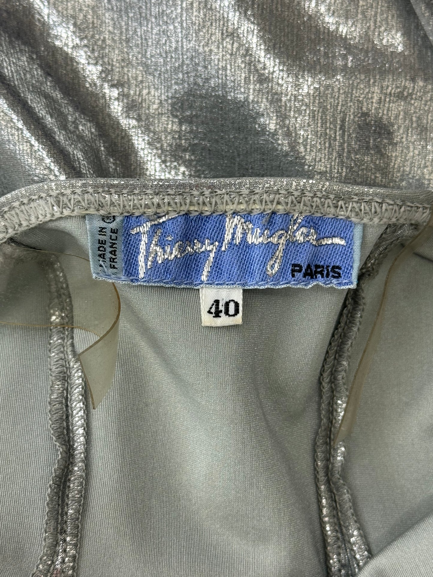 Vintage S/S 1989 Thierry Mugler Silver Mermaid Swimsuit Bodysuit