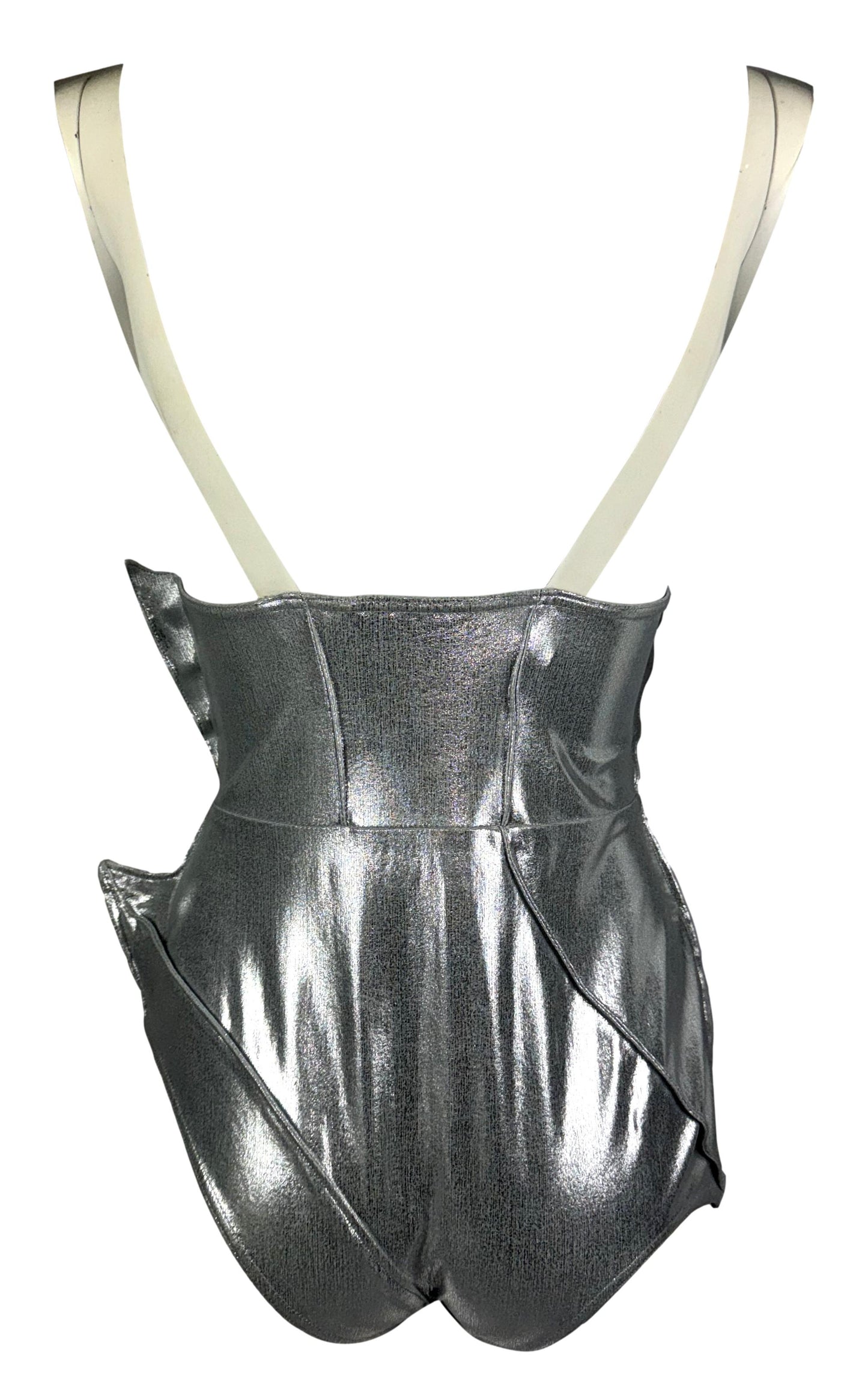 Vintage S/S 1989 Thierry Mugler Silver Mermaid Swimsuit Bodysuit
