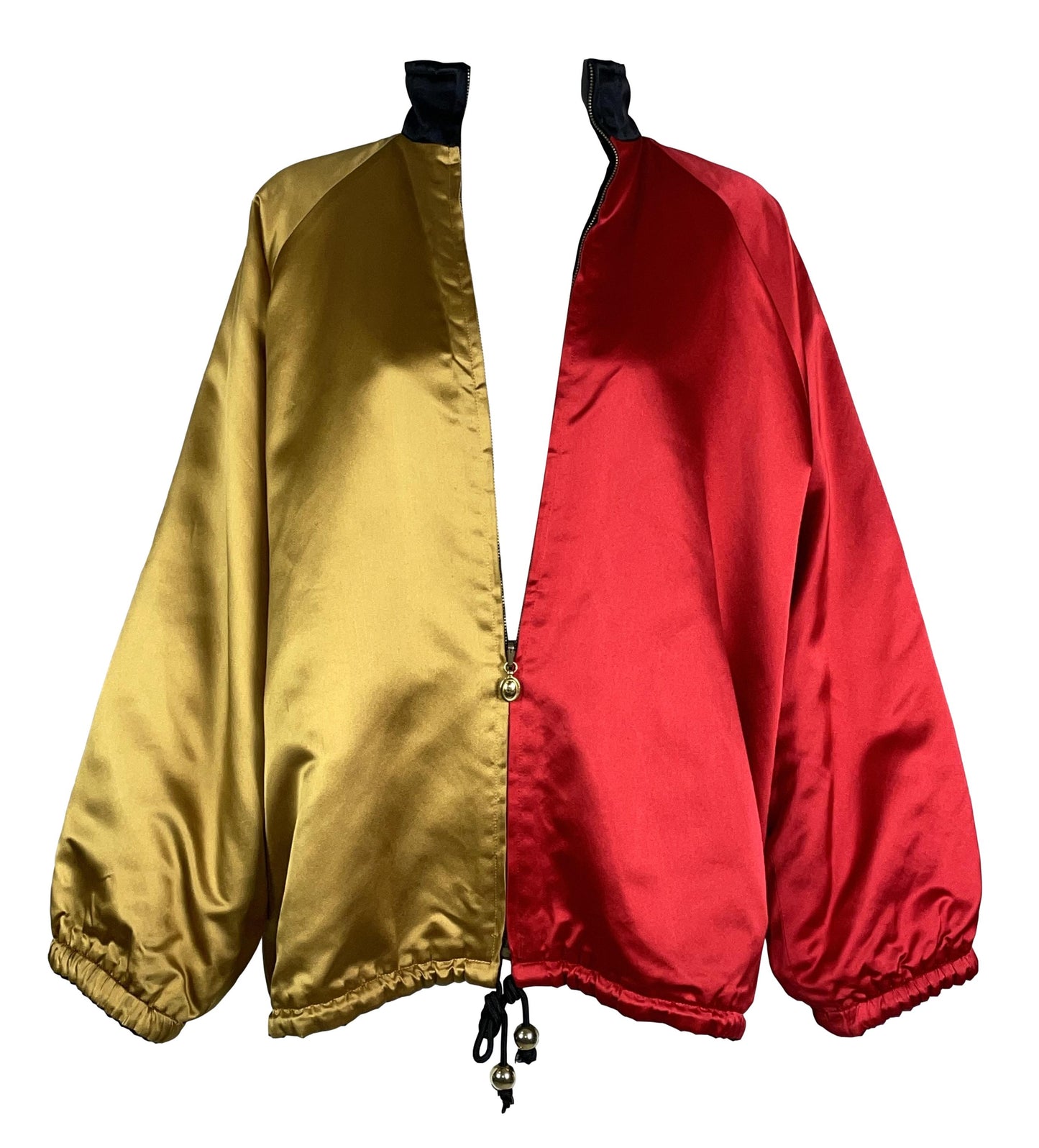 F/W 1990 Christian Dior by Gianfranco Ferre Runway Red & Gold Embellished Crown Baggy Reversible Coat Jacket