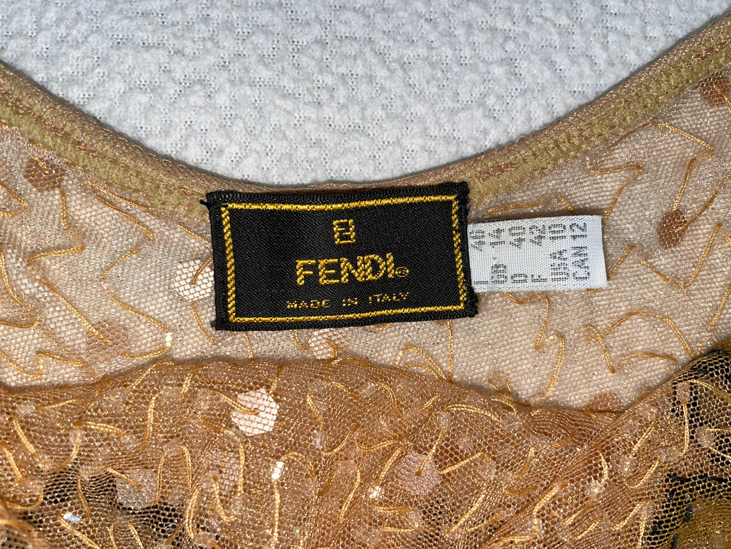 1990's Fendi by Karl Lagerfeld Sheer Nude Mesh Japanese Fan Beaded Embellished Dress