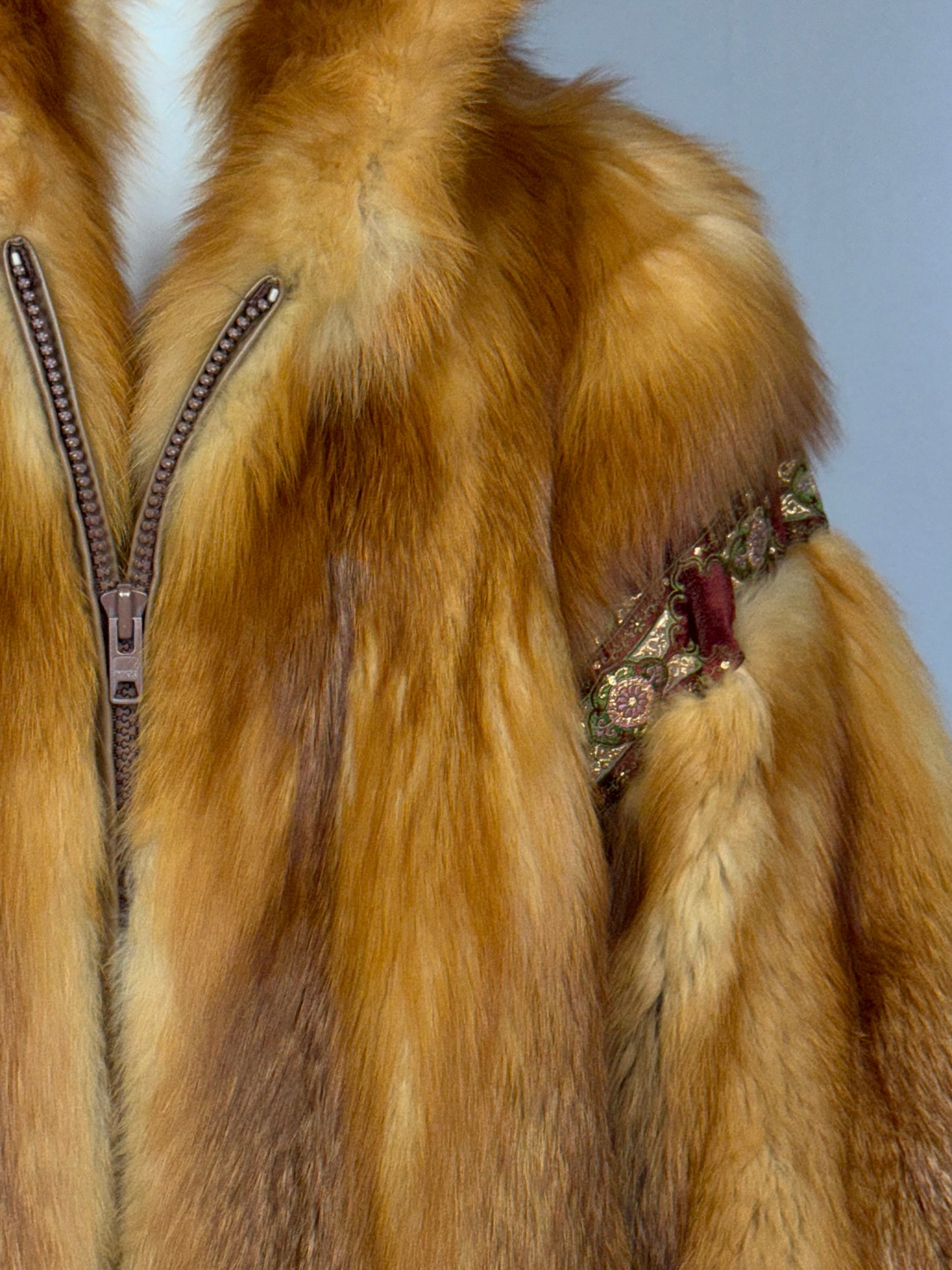 Vintage 1990's Karl Lagerfeld Red Fox Fur Bohemian Boho Trim Hooded Coat Jacket