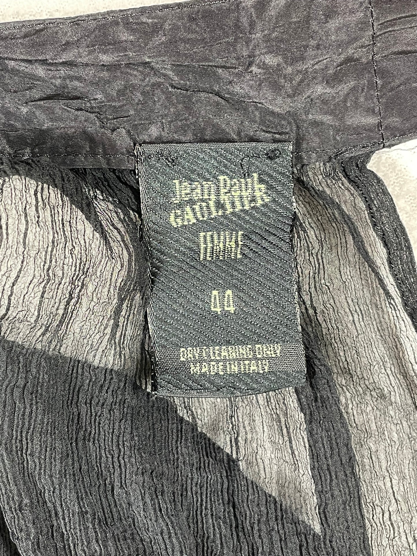 1990's Jean Paul Gaultier Sheer Black Lace & Silk Off Shoulder Apron Mini Dress