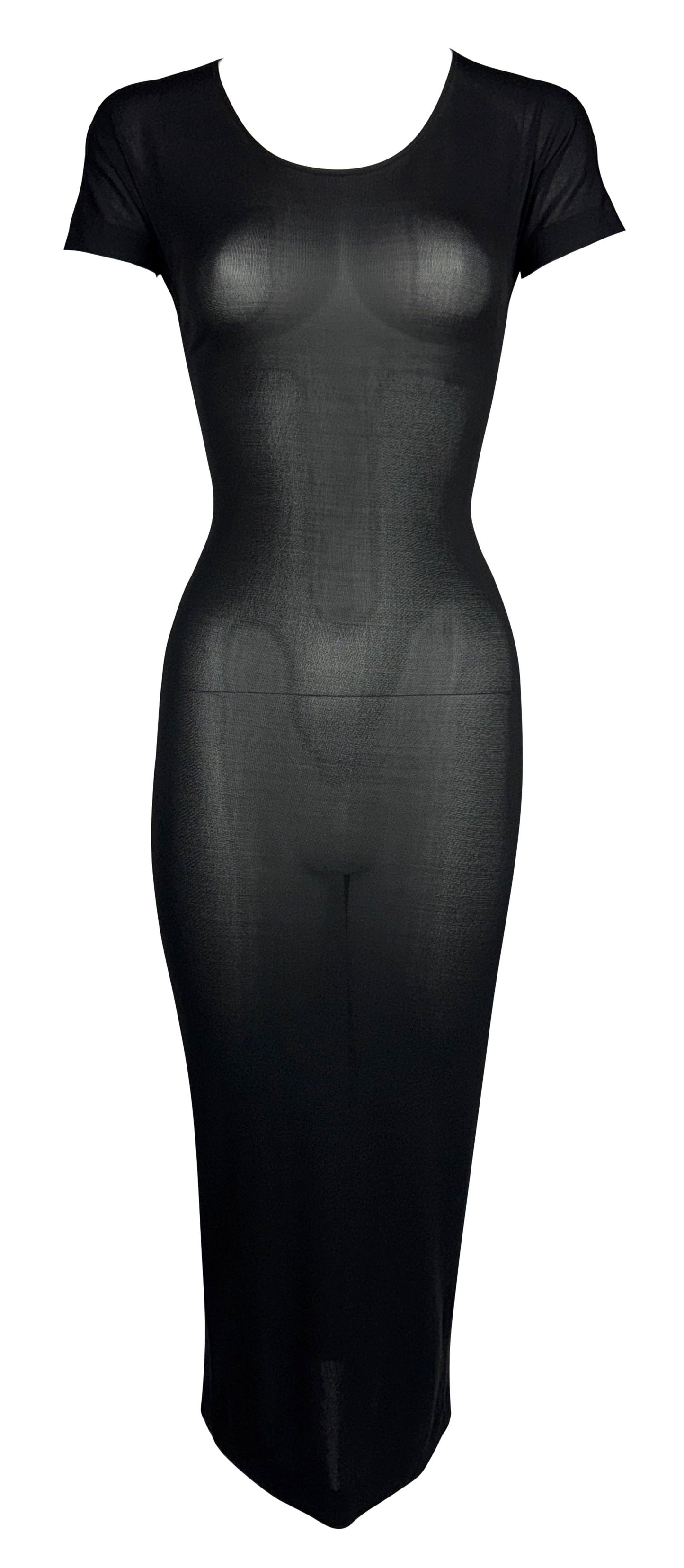 1990's Dolce & Gabbana Sheer Black Bodycon Cut-Out Wiggle Midi Dress