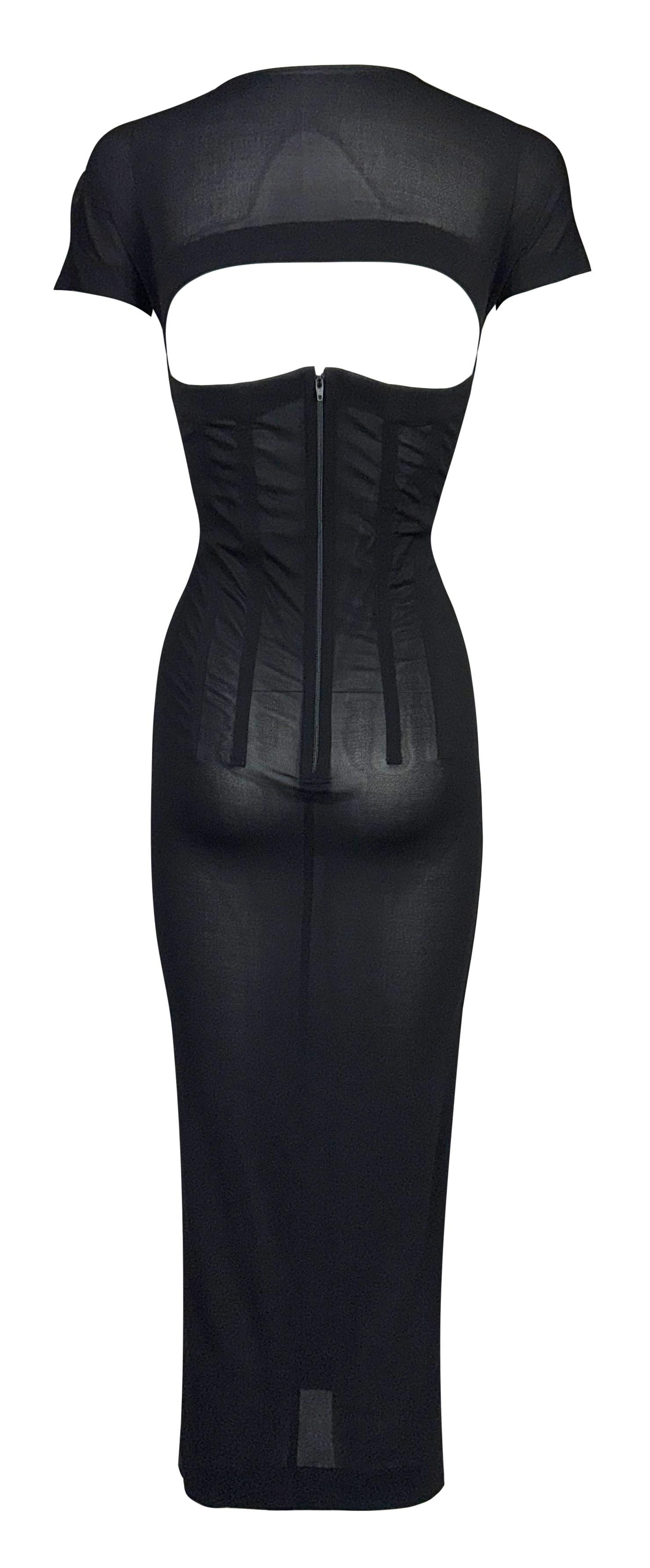 1990's Dolce & Gabbana Sheer Black Bodycon Cut-Out Wiggle Midi Dress