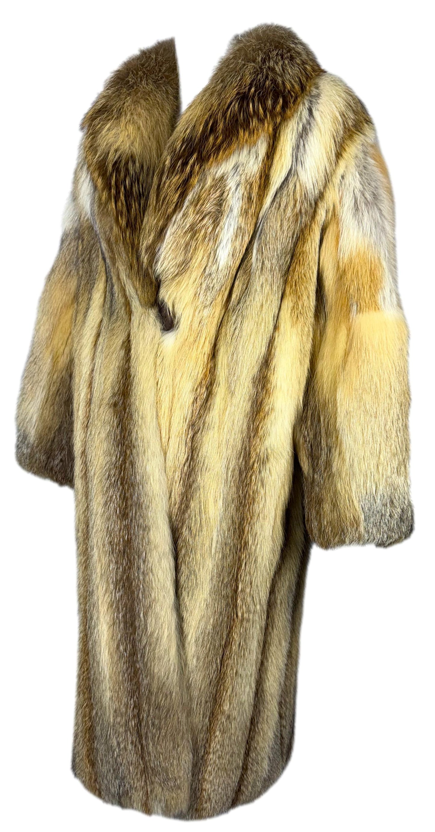 Vintage 1990's Fendi x Karl Lagerfeld Golden Island Fox Fur Midi Length Coat