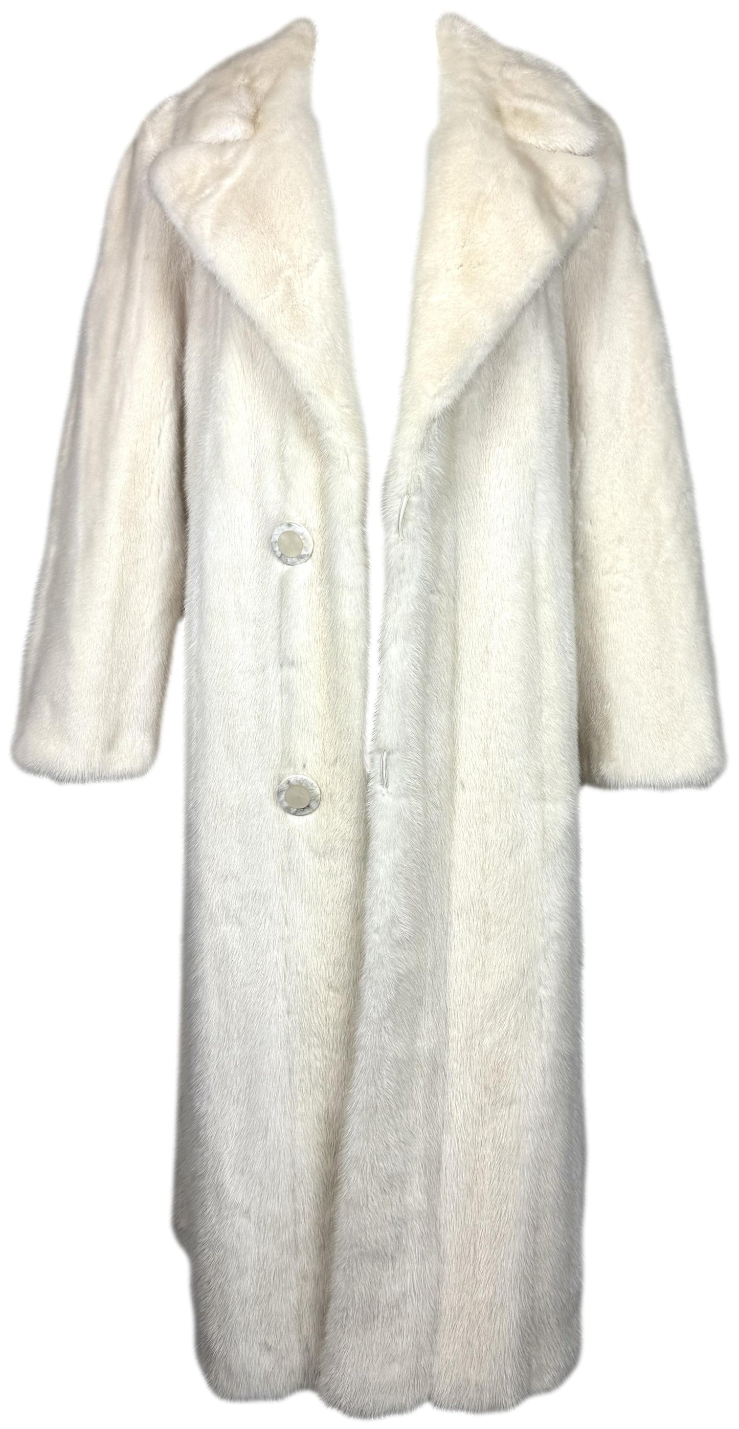 1990's Valentino Couture Winter White Mink Fur Old Hollywood Glamour Full Length Long Coat