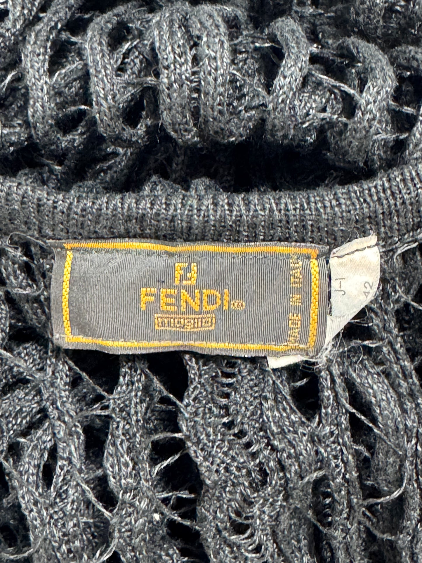 Vintage 1990's Fendi by Karl Lagerfeld Sheer Black Knit Fishnet Wiggle Bodycon Maxi Dress
