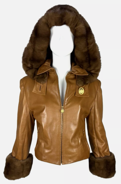 F/W 1990 Christian Dior by Gianfranco Ferre Runway Leather Hooded Mink Cropped Jacket