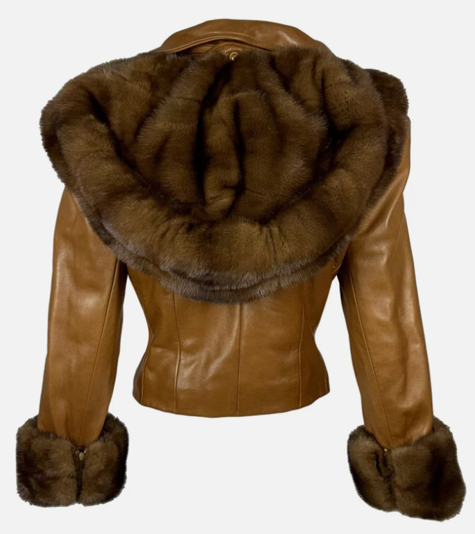 F/W 1990 Christian Dior by Gianfranco Ferre Runway Leather Hooded Mink Cropped Jacket