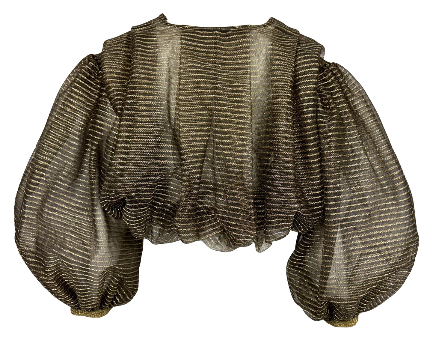 F/W 1990 Gianfranco Ferre Runway Sheer Plunging Gold & Brown Tulle Cropped Jacket