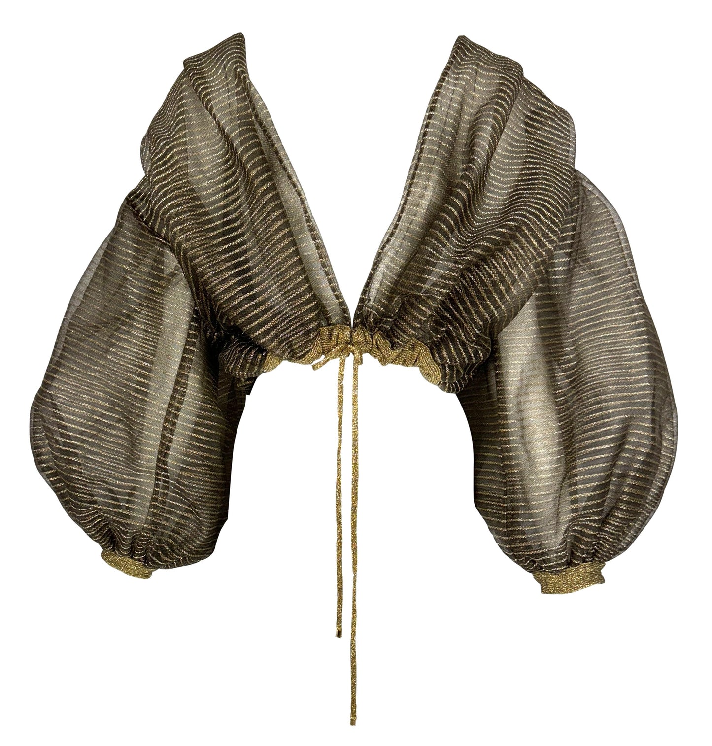 F/W 1990 Gianfranco Ferre Runway Sheer Plunging Gold & Brown Tulle Cropped Jacket