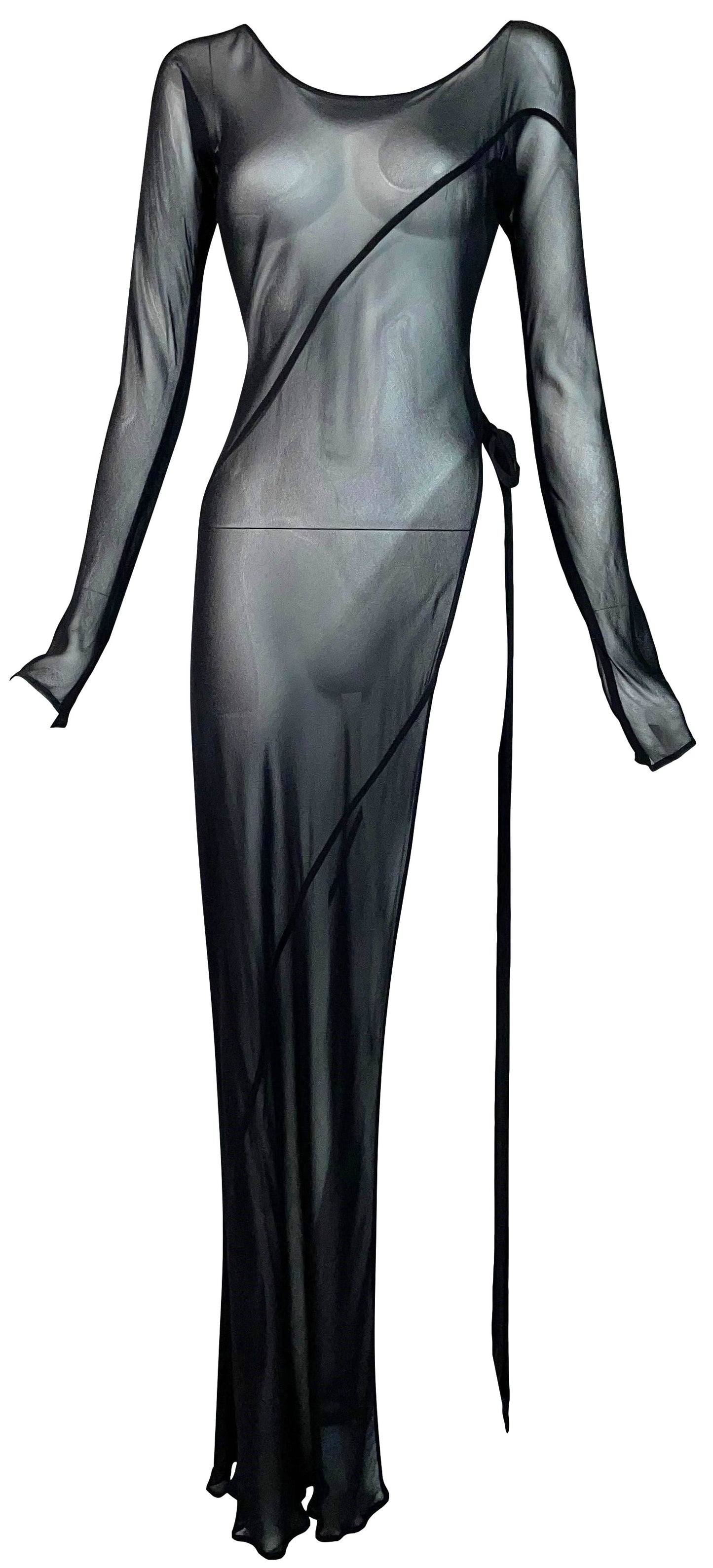 Vintage 1990's Alberta Ferretti Sexy Sheer Black Super High Slit Cut-Out Maxi Dress