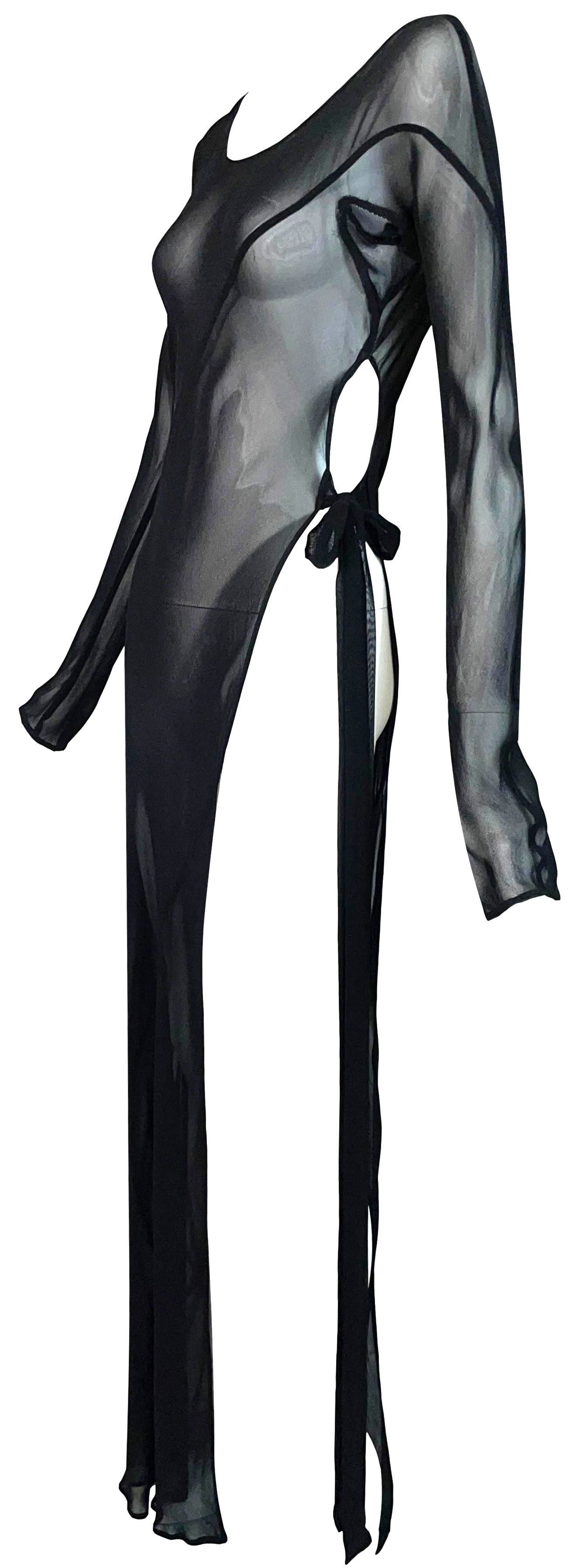 Vintage 1990's Alberta Ferretti Sexy Sheer Black Super High Slit Cut-Out Maxi Dress