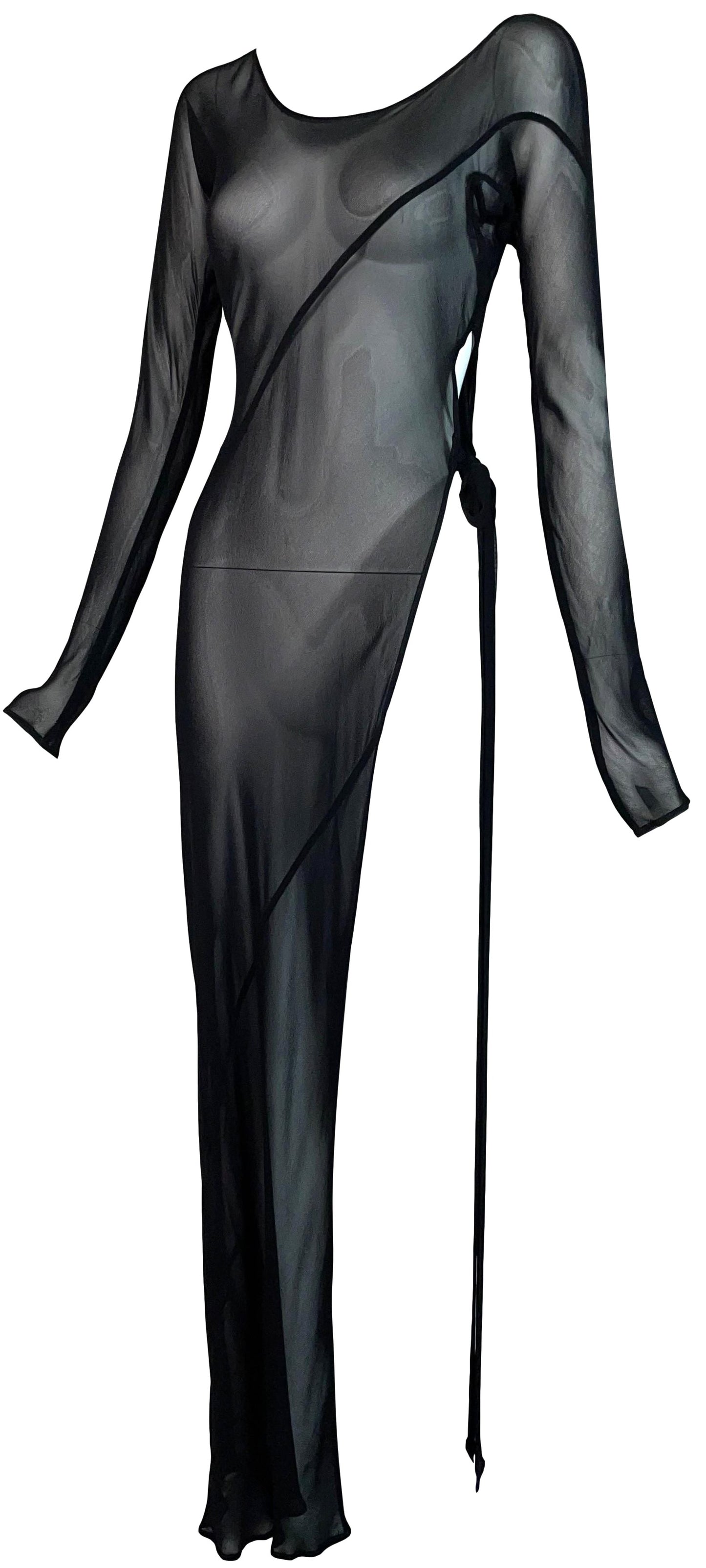 Vintage 1990's Alberta Ferretti Sexy Sheer Black Super High Slit Cut-Out Maxi Dress