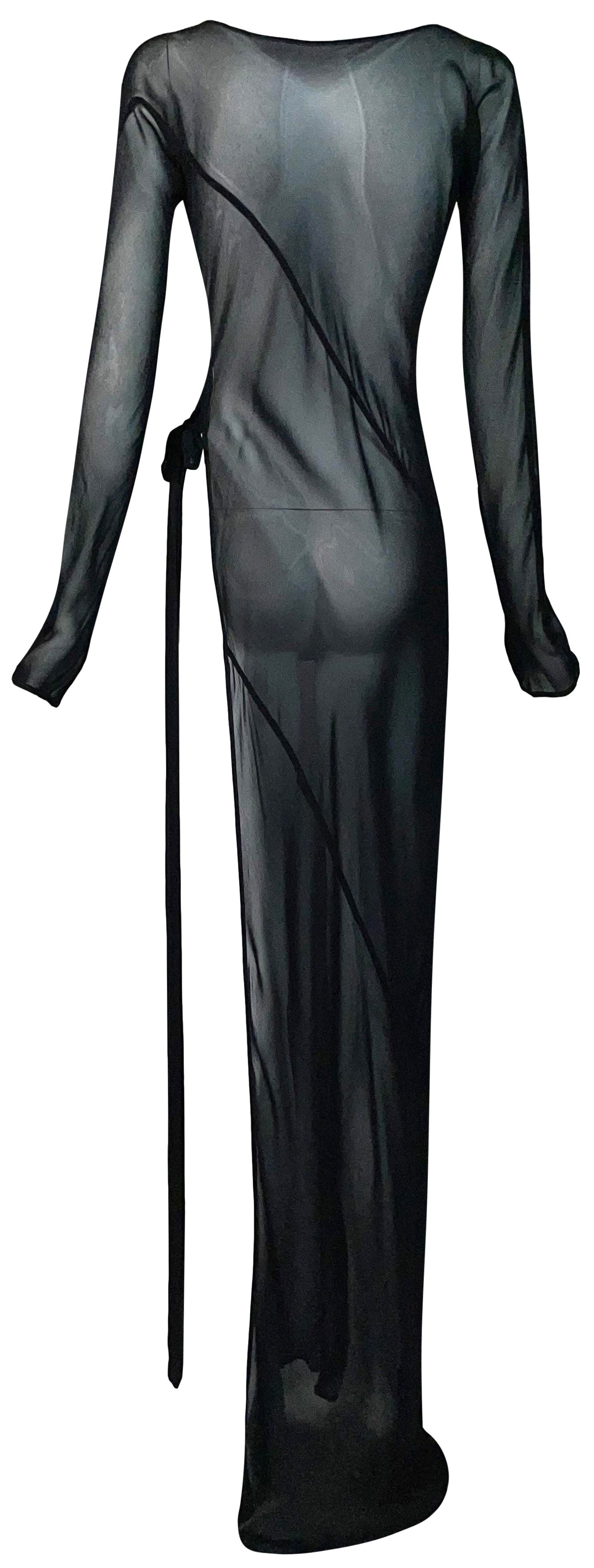 Vintage 1990's Alberta Ferretti Sexy Sheer Black Super High Slit Cut-Out Maxi Dress