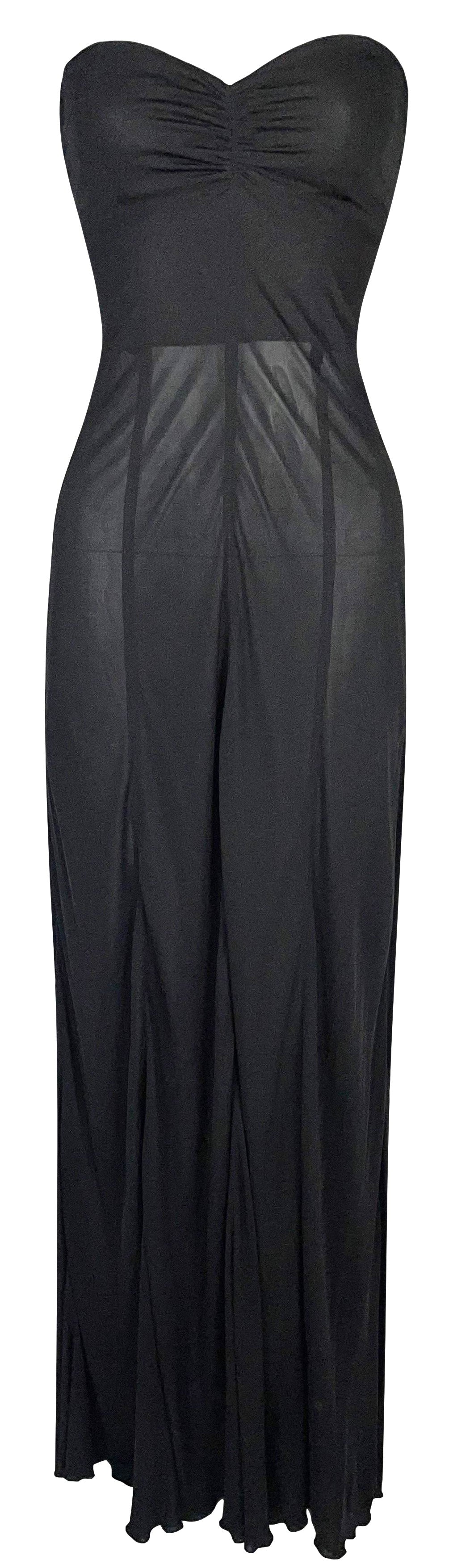 Vintage 1990's Balenciaga by Nicolas Ghesquière Sheer Black Strapless Maxi Dress