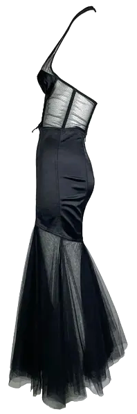 1990's Chantal Thomass Sheer Black Mesh Bustier & Tulle Mermaid Maxi Skirt Set