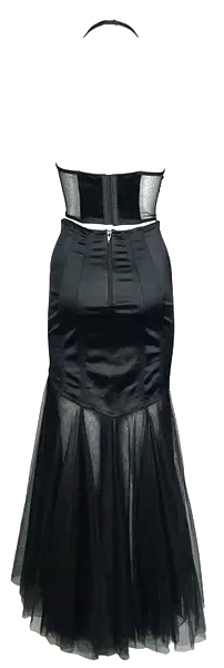1990's Chantal Thomass Sheer Black Mesh Bustier & Tulle Mermaid Maxi Skirt Set