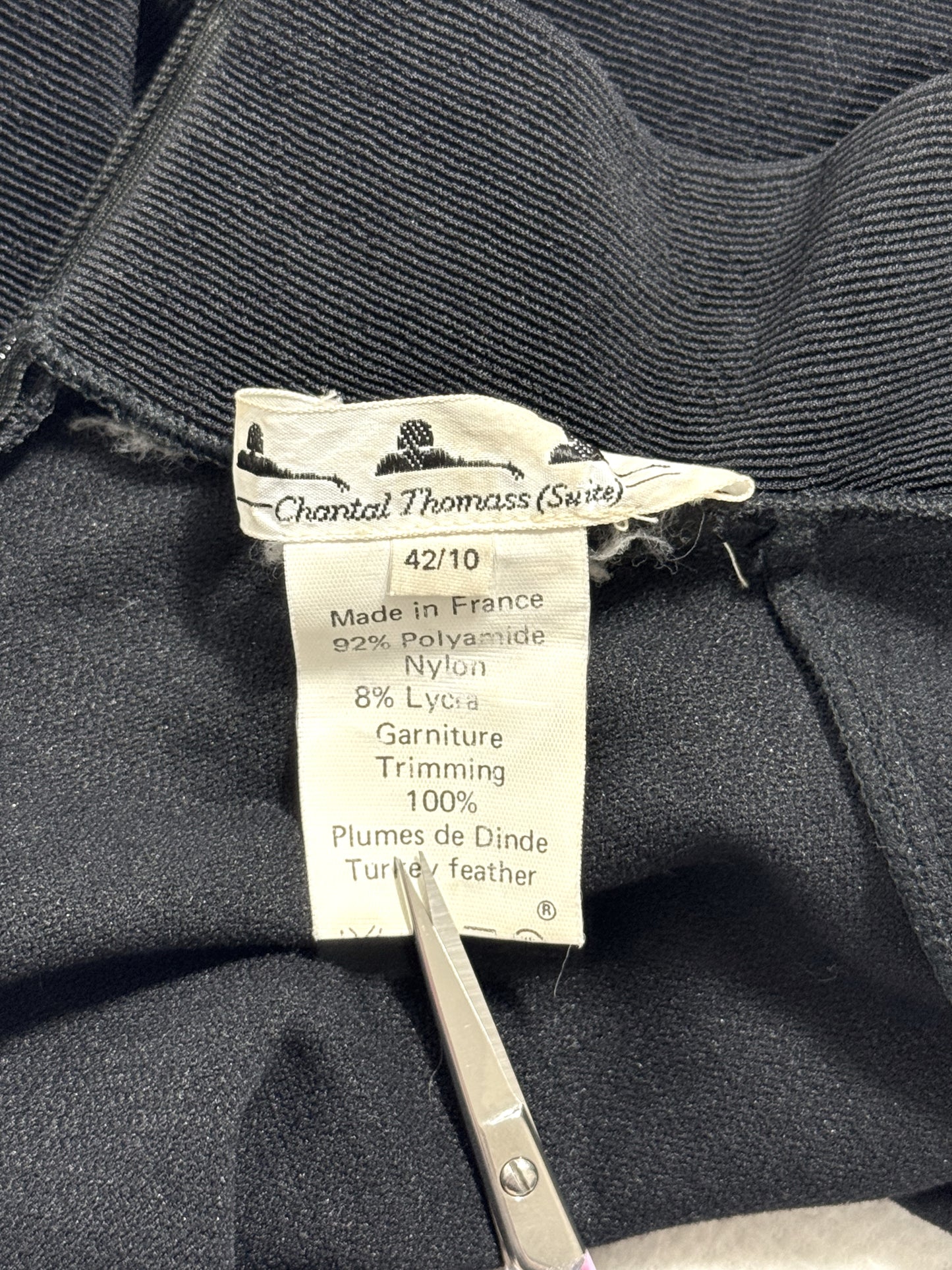 1990's Chantal Thomass Black L/S Bodycon LBD Feather Trim Cut-Out Mini Dress