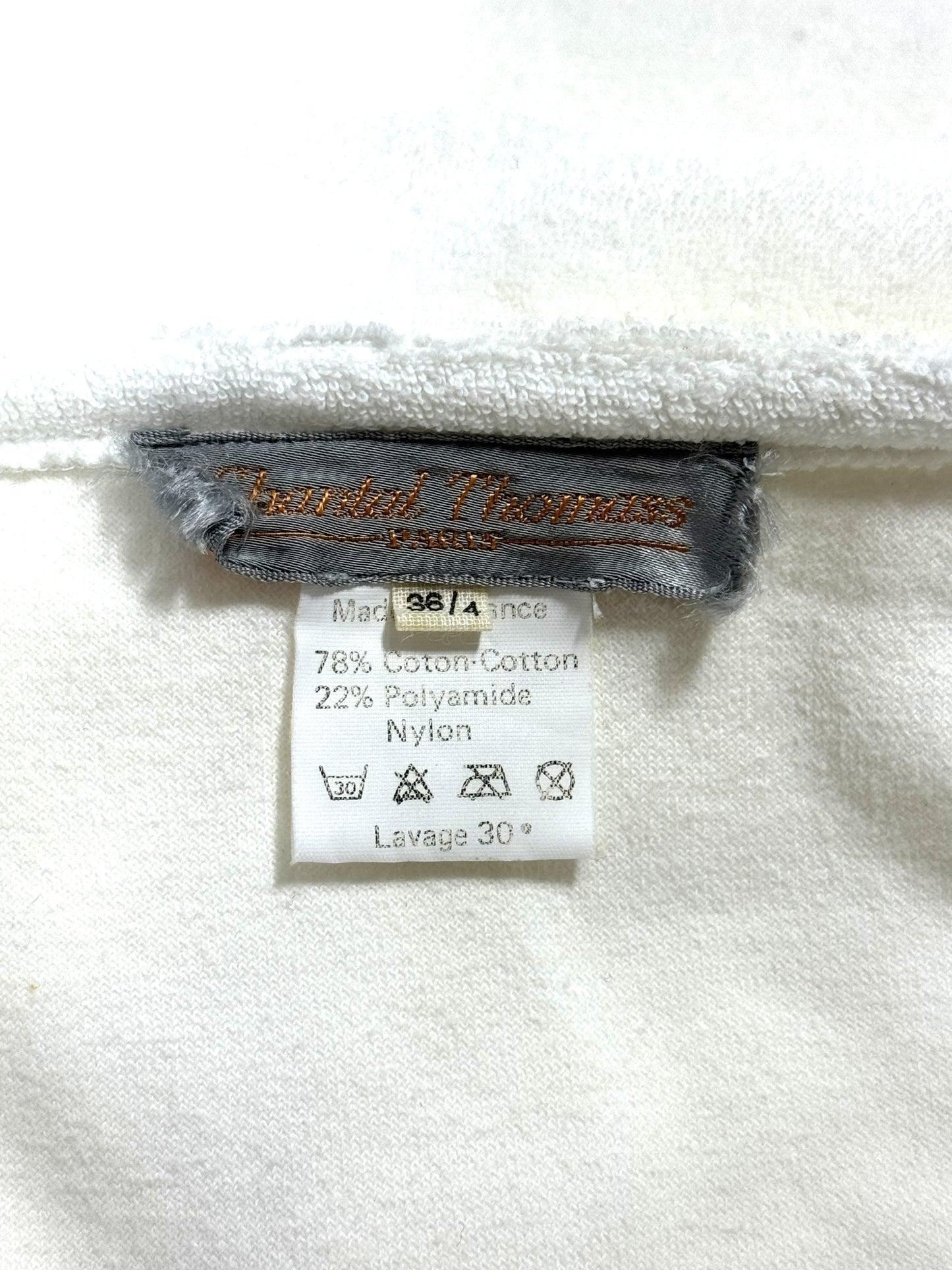 1990's Chantal Thomass SEXY Pin-Up Off Shoulder White L/S Bodycon Terry Wiggle Mini Dress