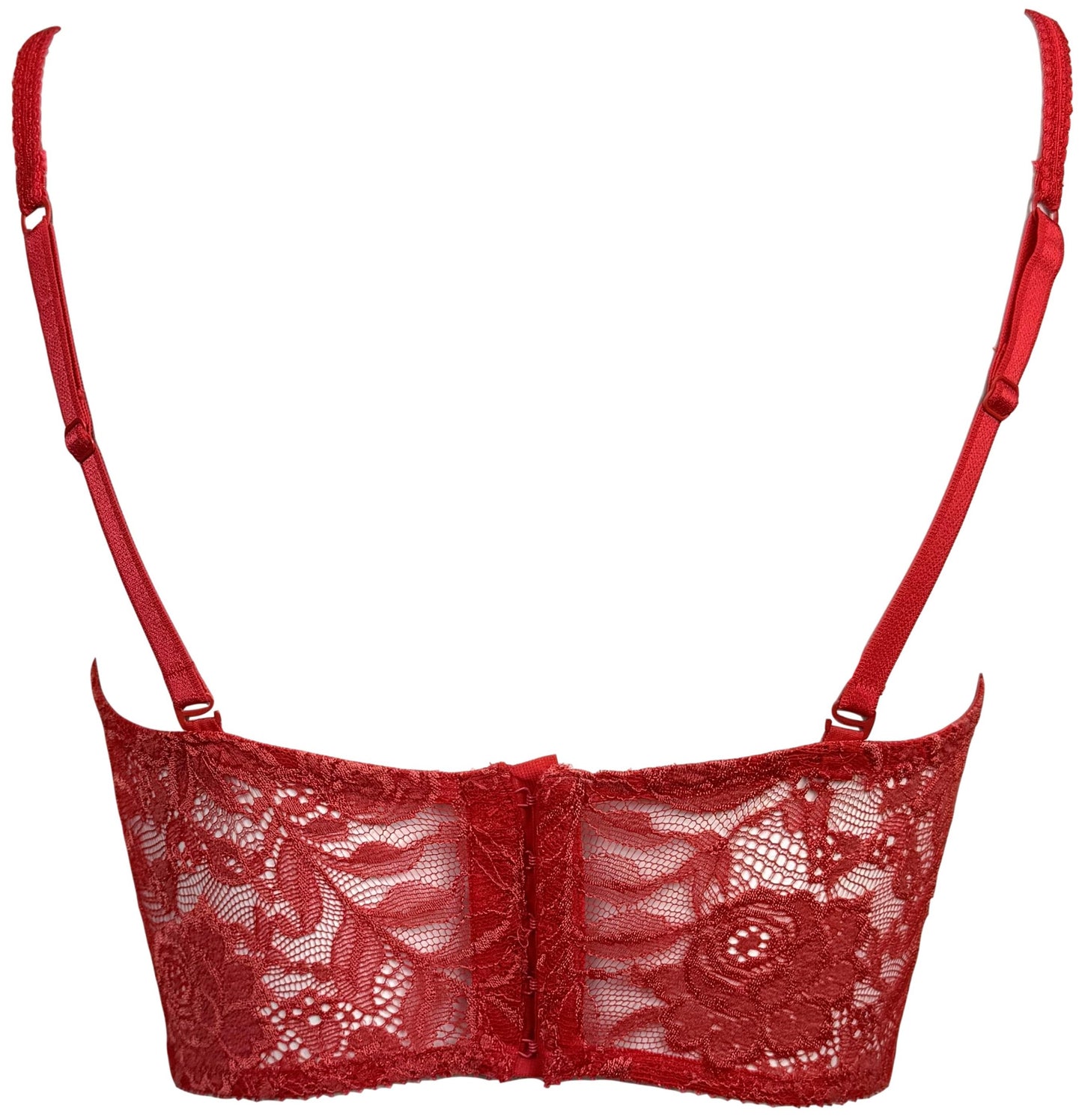 Vintage 1990's Christian Dior Sheer Red Lace Lolita Pin-Up Bow Cut-Out Bustier Crop Top