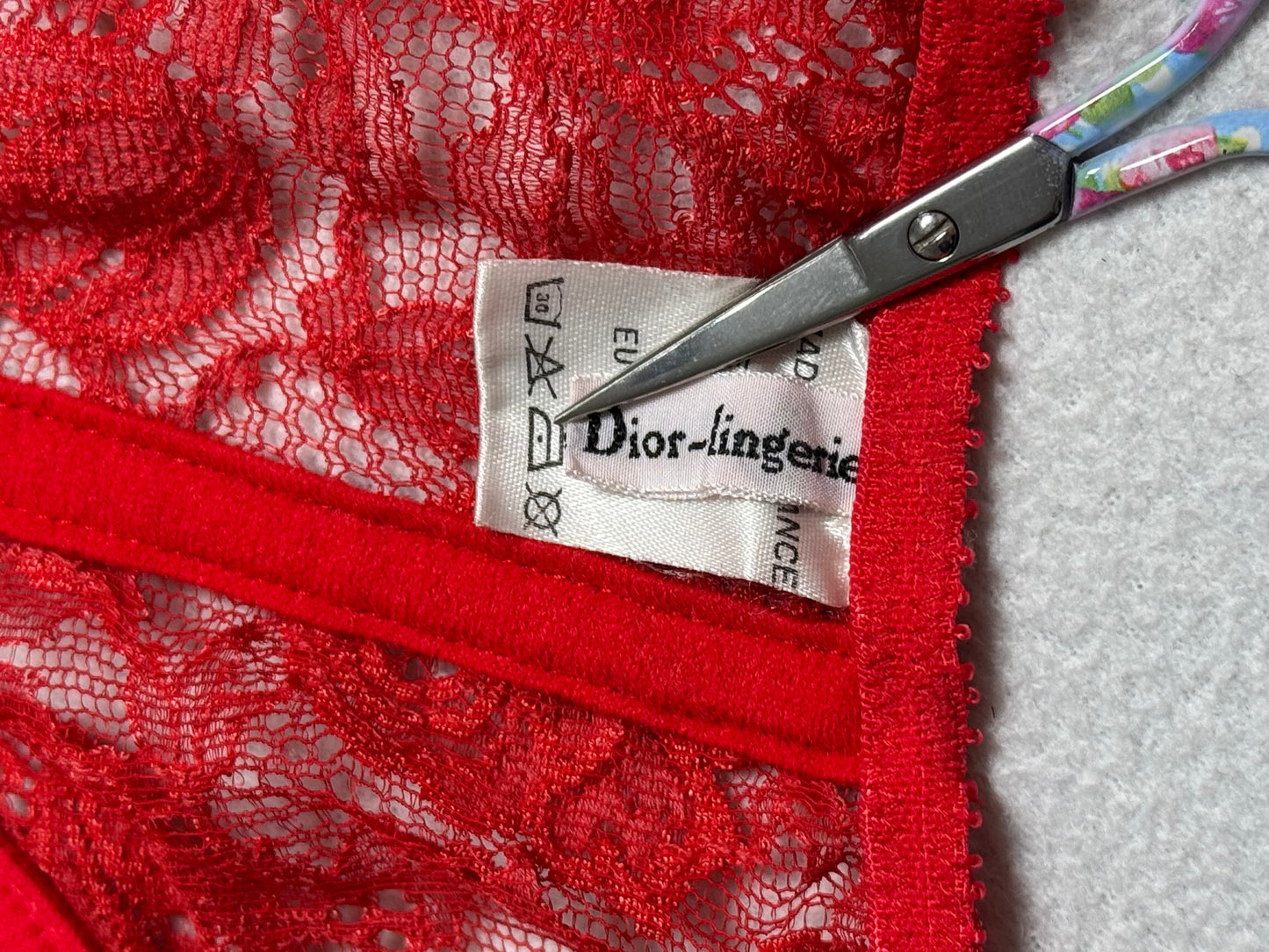 Vintage 1990's Christian Dior Sheer Red Lace Lolita Pin-Up Bow Cut-Out Bustier Crop Top