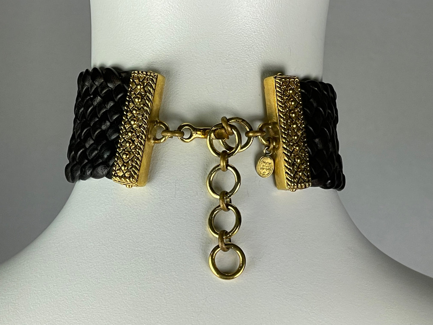 1990's Christian Dior by John Galliano Wide Brown Woven Leather Choker Necklace