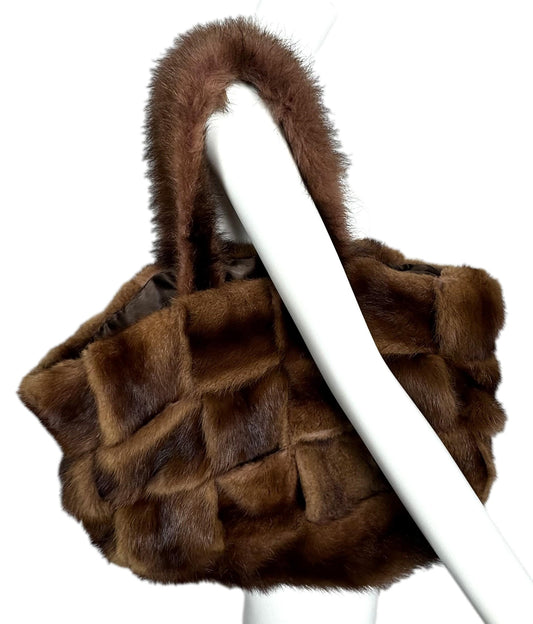 Vintage RARE 1990's Christian Lacroix Large Sable Fur Woven Hobo Shoulder Handbag Bag