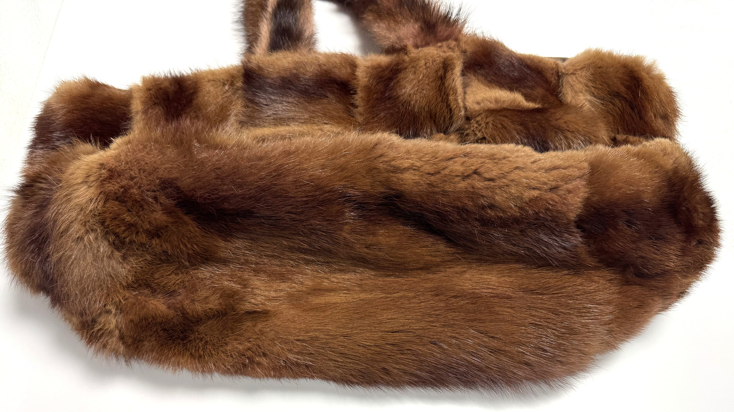 Vintage RARE 1990's Christian Lacroix Large Sable Fur Woven Hobo Shoulder Handbag Bag