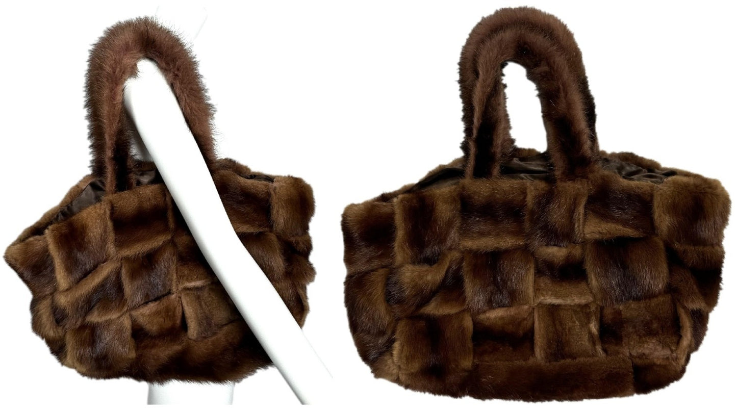 Vintage RARE 1990's Christian Lacroix Large Sable Fur Woven Hobo Shoulder Handbag Bag