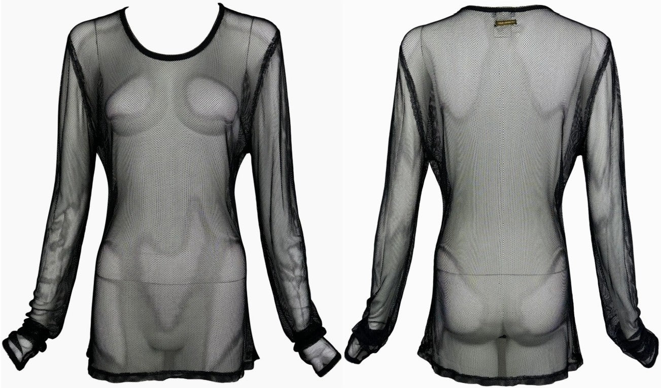 1990's Dolce & Gabbana Sheer Black Fishnet Mesh L/S Tunic Top