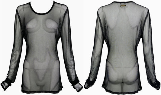 1990's Dolce & Gabbana Sheer Black Fishnet Mesh L/S Tunic Top