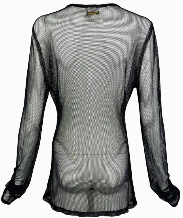 1990's Dolce & Gabbana Sheer Black Fishnet Mesh L/S Tunic Top