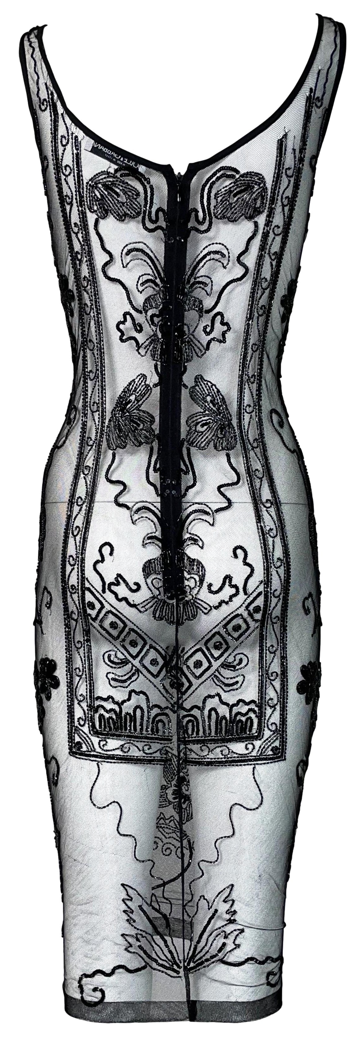 Vintage 1990's Dolce & Gabbana Sheer Black Mesh Beaded Pencil Dress