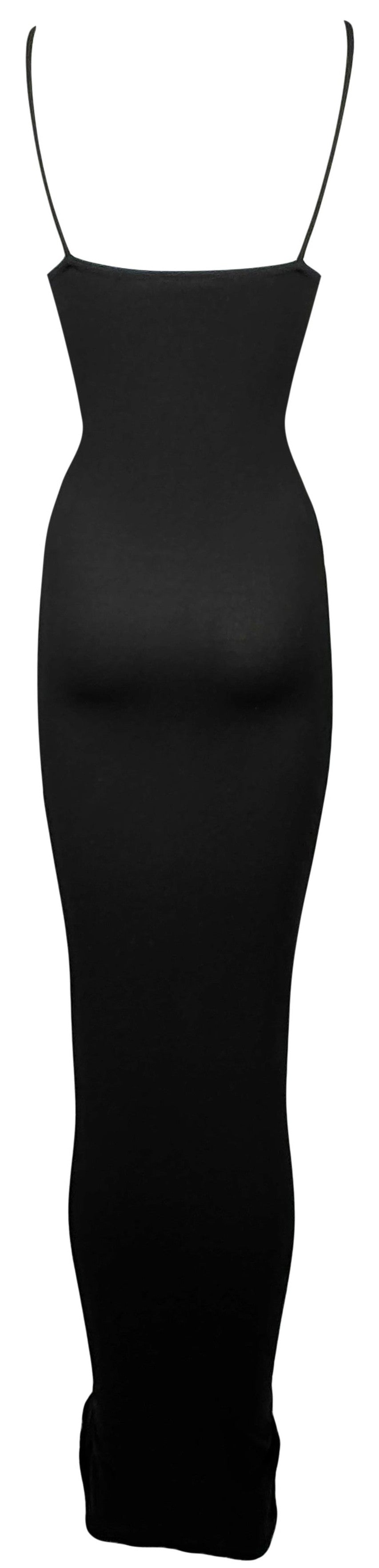 Vintage 1990's Dolce & Gabbana Black Nylon Bodystocking Extra Long Wiggle Maxi Dress