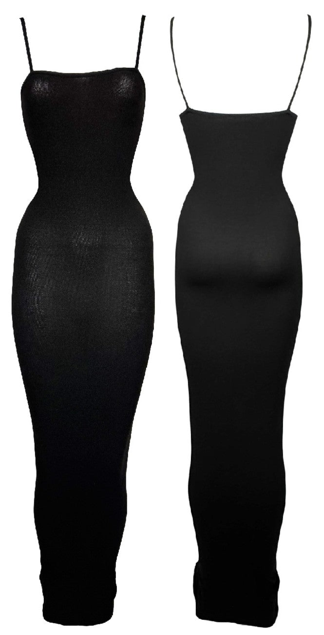 Vintage 1990's Dolce & Gabbana Black Nylon Bodystocking Extra Long Wiggle Maxi Dress