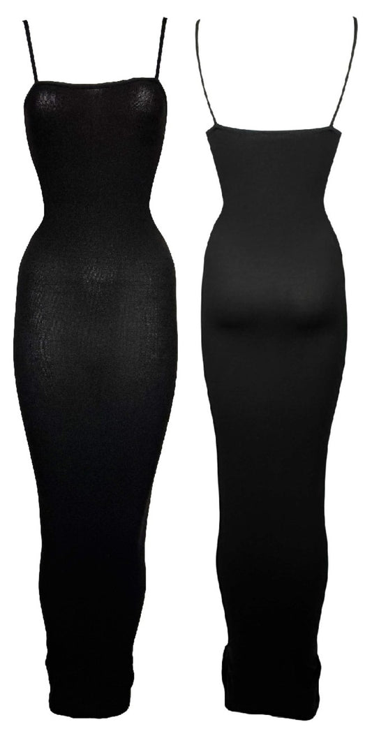 Vintage 1990's Dolce & Gabbana Black Nylon Bodystocking Extra Long Wiggle Maxi Dress